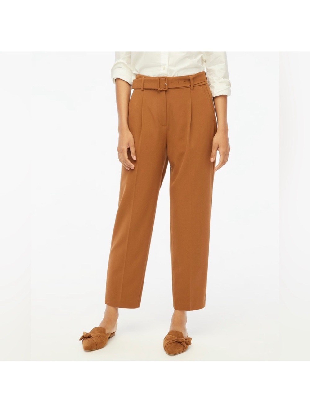 J. Crew Caramel Brown High-Waist Belted Tapered Pants